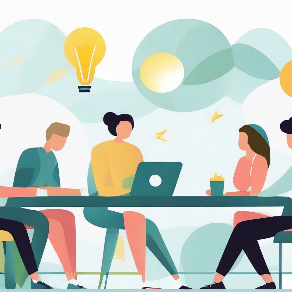 En illustration av personer som sitter runt ett bord