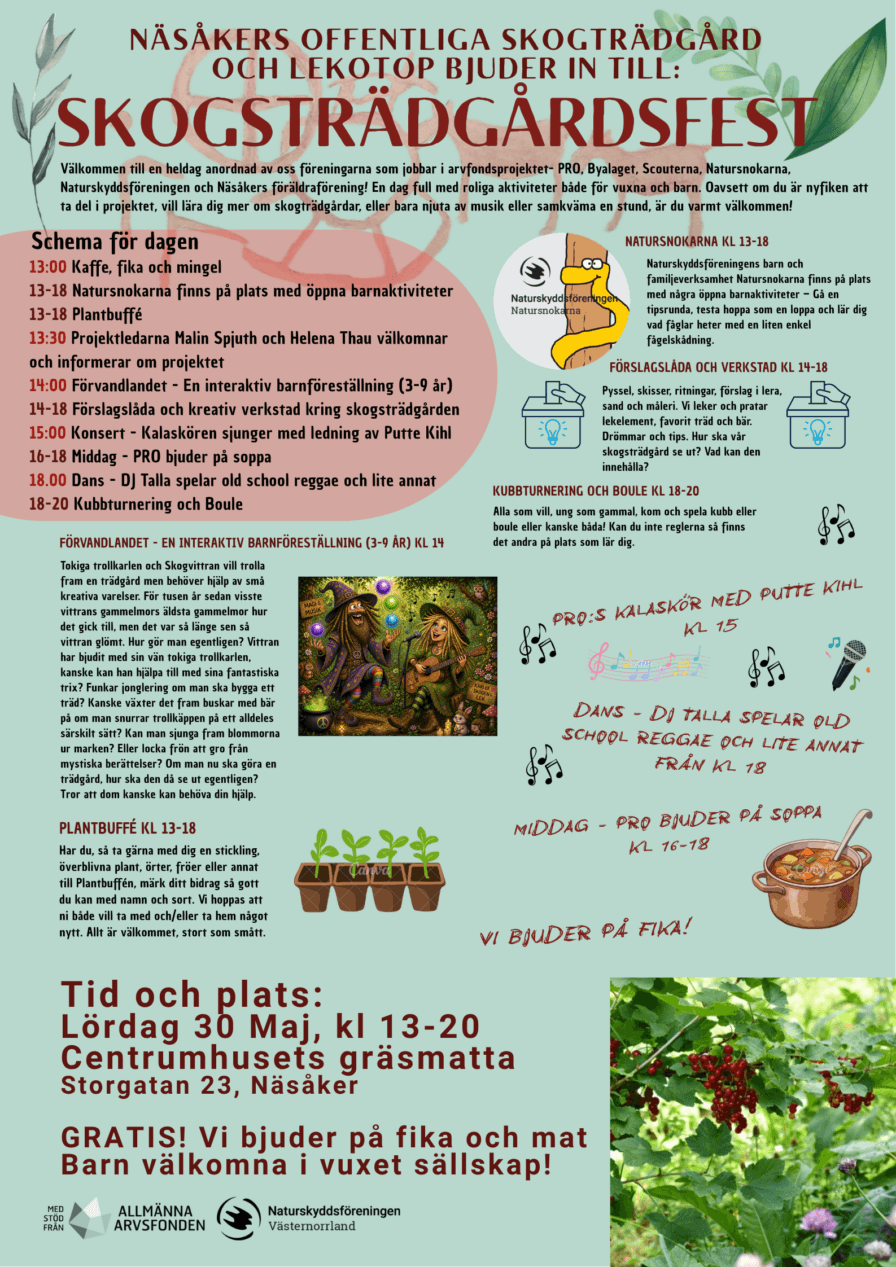 Affisch i turkost och rosa, Skogsträdgårdsfesten den 30 maj